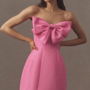 Mac Duggal Strapless Dress in Bright Pink with Statement Bow